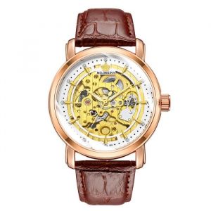 Montre homme automatique m&eacute;canique cadran squelette personnalit&eacute; mode haute qualit&eacute; bracelet en cuir marron classique cadeau de