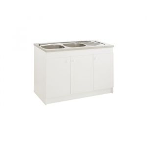 Meuble sous-&eacute;vier - Primo 120 cm 3p - Blanc - 120 cm - Panneaux de particules m&eacute;lamin&eacute;s (PP-M)
