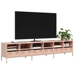 vidaXL Meuble TV rose 202x39x435 cm acier laminé à froid banc TV meuble métallique meuble multimédia buffet TV meuble 3307156