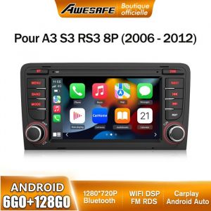 AWESAFE 4G Autoradio Android 13 pour Audi A3 8P/S3/RS3/Sportback 6Go+128Go avec 7 Écran Tactile Carplay Android Auto GPS WiFi FM