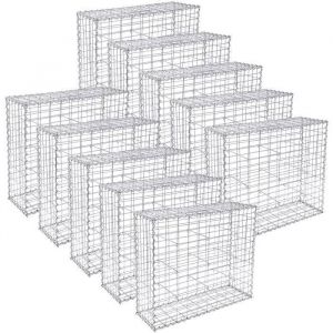 Lot de 10 Gabions 100 x 50 x 30 cm Parterre en acier galvanisé Panier gabion Clôture Jardinière à gabion SONGMICS
