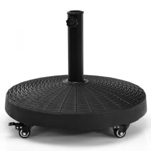 COSTWAY Pied de Parasol à Roulettes Dia.52 CM en Résine avec Bouton Trou Réglable Imitation Rotin Résistant aux Intempéries Noir