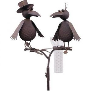 Pluviomètre à Piquer Tuteur Décoration Jardin Corbeaux Fer Patiné Verre 23x29x130cm Marron - LHERITIER DU TEMPS