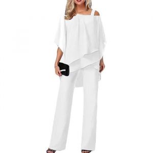 Ensemble de Vetements Femme - Soirée Cocktail - 3/4 Manches - Taille Haute - Blanc