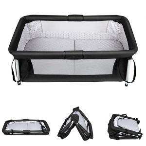 SUPFINE Lit Parapluie 90 x 50 cm - Pour B&eacute;b&eacute;s et Enfants de la Naissance &agrave; 15 kg L&eacute;ger Lit Pliant B&eacute;b&eacute; Compact Noir