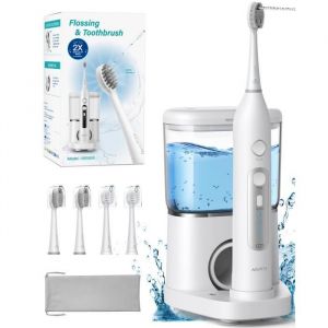 AGPTEK Hydropulseur et Brosse à Dents électrique Combo, Jet Dentaire Portable 5 Modes, 14 Jours d'autonomie, 500 ml, Étanche IPX7