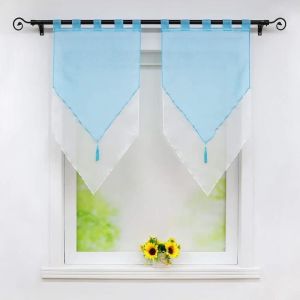 Lot de 2 Store bateau romain de fen&ecirc;tre Voilages &agrave; Double Couche Transparent en Polyester &agrave; Passants L-H 45x90cm-bride