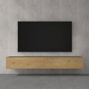 doporro Meuble TV Bas 200cm Armoire TV Gris Noir Mat + Marron Clair Table de T&eacute;l&eacute;vision Salon avec Portes Meuble TV Suspendu MBTV02