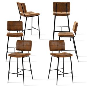 MEUBLES COSY Lot de 6 Tabourets de Bar Chaises Haute avec Dossier et Repose-Pied Tissu en microfibre Marron Rétro vintage
