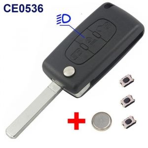 Coque Cl&eacute; Plip Bouton Phare CE0536 Pour Citroen C1 C2 C3 C4 Picasso Grand Picasso C5 C6 C8 Lame non rainur&eacute;e + 3 Switchs + PIle