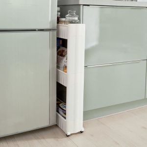 3 &Eacute;tag&egrave;res de Niche &agrave; Roulettes Meuble de Rangement Cuisine Salle de Bain Chariot Placard Alc&ocirc;ve Blanc 54.5*12.5*71cm