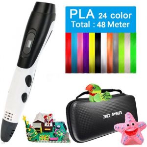 Kit stylo 3D + accessoires stylo 3D avec &eacute;cran LCD + 12 accessoires 3D de couleurs cadeau DIY id&eacute;al pour les d&eacute;butants