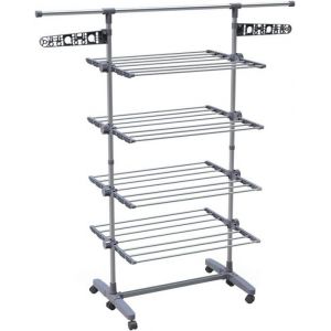 Séchoir À Linge Tour 4 Niveaux Ailes Pliables En Acier Inoxydable Avec 6 Roues Grande Capacité Ultra Stable Étendoir À Linge 27 Mè