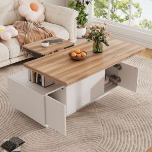 O.Ye Table basse relevable 100x50-100x43cm Table basse extensible moderne salon avec 2 Portes Rangement caché - blanc TABLE BASSE