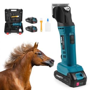 XIIW Pro Tondeuse &agrave; batterie pour Chevaux 500 W Tondeuse Sans fil avec 2 Batteries de 2500 mAh 6 Vitesses pour Animaux Chevaux