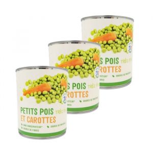 Agidra - Lot 3x Petits pois tr&egrave;s fins et carottes - Conserve 800g