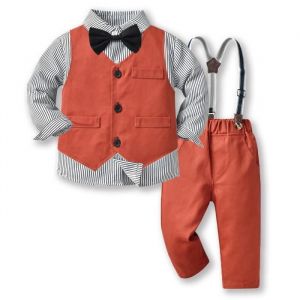 Ensemble de V&ecirc;tement B&eacute;b&eacute; Gar&ccedil;on 3 pi&egrave;ces en Coton 9 Mois &agrave; 10 Ans pour Mariage C&eacute;r&eacute;monie Manches Longues - Orange