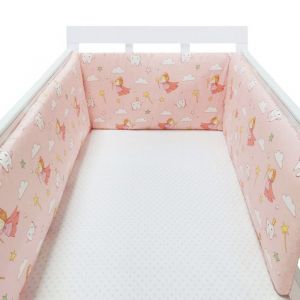 Tour de lit barri&egrave;re de lit en coton pour nouveau-n&eacute;s barri&egrave;re de lit tress&eacute;e lit b&eacute;b&eacute; - Fille rose -