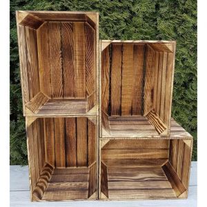 PYXIDAS Lot de 4 Caisses en bois pour le stockage lorganisation et la décoration intérieure effet brûlé