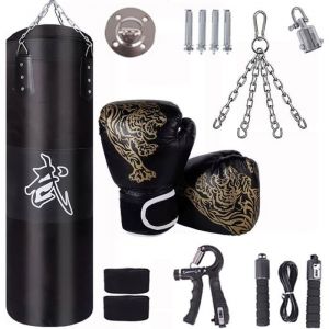 Sac De FrappeSac De Frappe AdulteSac De Boxe15PCS Suspension Boxe Punching Bag 100cm avec Gants Bandages cha&icirc;ne rembourr&eacute;e
