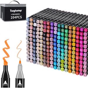 FLEUVE - Feutre Acrylique - 206 Couleurs Double Pointe Pochette et Espaceur &ndash; Marqueurs Permanents Pour Animation et Esquisse