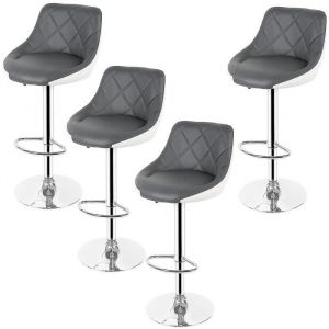 Tabouret de Bar Lot de 4 avec Si&egrave;ge Rembourr&eacute; Design Moderne(Gris et Blanc)