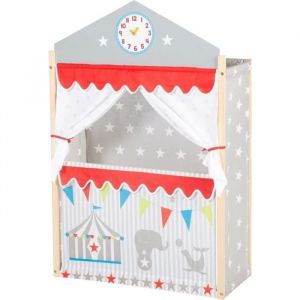 Th&eacute;&acirc;tre de Marionnettes en Bois et Tissu ROBA - Rideaux et Horloge &agrave; Aiguilles Mobiles