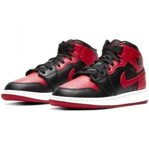 Basket Nike Air Jordan 1 Mid Rouge Noir Blanc - Adulte - Lacets - Cuir