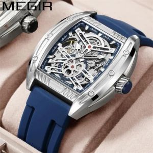 Montre mécanique automatique étanche LINGYUE pour homme - modèle squelette militaire en cuir noir