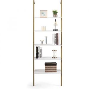 GOPLUS Étagère Échelle à 4 Niveaux de Rangement 61x30x183CMStyle Moderne pour Salon-Cuisine-BureauBlanc+Or