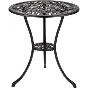 Table Ronde de Jardin D.80x65CM en Fonte dAluminium avec Trou pour Parasol-Charge 70KG Etag&egrave;re Ouverte pour Jardin/Terrasse