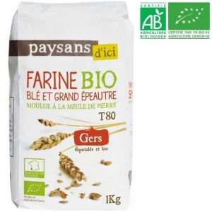 PAYSANS DICI Farine de Bl&eacute; et Grand &Eacute;peautre T80 Bio - 1Kg