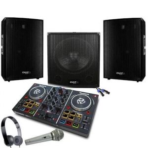 PACK SONO AMPLIFI&Eacute; 1400W + CONTROLEUR PARTY MIX NUMARK + CAISSON 800W PA DJ SONO LIGHT LED CUBE1512