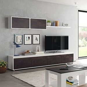 Ensemble Meuble TV scandinave alino Style Industriel avec Meuble Haut et Effet Bois Vieilli