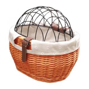 Panier avant pour vélo osier transport de petits chiens et chats avec housse en treillis métallique