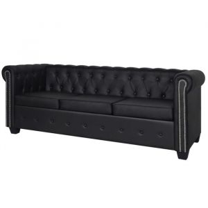 Nettlife Canapé Chesterfield luxueux 3 places en cuir synthétique noir allure sophistiquée