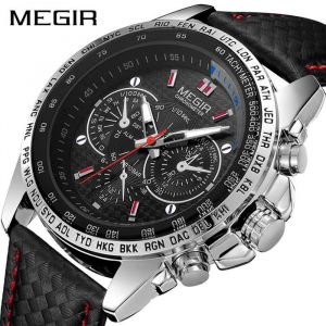 Montres de sport Megir pour hommes de marque supérieure originales à quartz de luxe tendance décontractées avec bracelet en