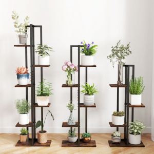 Lot de 3 Porte-Plante à 4+5+6 Niveaux COSTWAY Étagères pour Plantes 3 Pièces Kit Anti-basculement pour Salon Balcon Terrasse