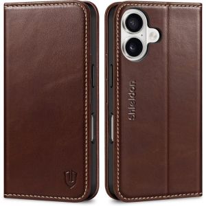 Coque Cuir Véritable Pour Iphone 16 5G Etui Portefeuille Housse Fonction De Soutien Tpu Housse Porte-Carte Folio Anti-Choc [Rf