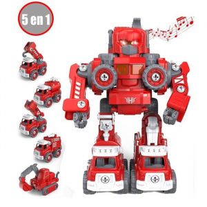 Véhicules de Construction - Camion Pompier -Transformer Robot Voiture Jouets -Voiture Jouets avec Sons et Lumière-Cadeau pour Enfant