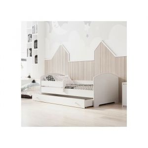 Lit enfant LUK 80x180 en blanc avec barri&egrave;re sommier et tiroir &ndash; parfait pour une chambre de fille ou de gar&ccedil;on