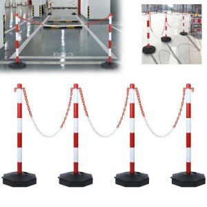 YUENFONG 4Pcs Poteaux de Signalisation en plastique avec 4 chaînes darrêt de 140 cm Poteaux de Délimitation avec pied