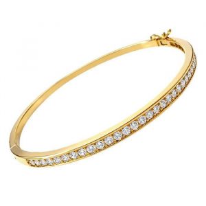Bracelet Femme JONC RIGIDE Plaqu&eacute; Or 18 Carats & Oxydes Zirconium Brillants Ouverture Articul&eacute;e 50x62mm Bijou Poin&ccedil;onn&eacute; Cadeau Chic