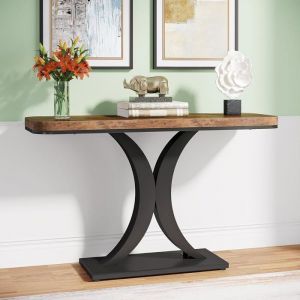 Tribesigns Table Console Industrielle Table dentrée étroite de 100 cm avec Base géométrique Table dappoint de Couloir Rustique