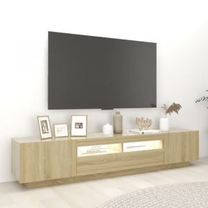 Meuble TV - Banc TV - Table TV - avec lumières LED - Chêne sonoma - 200x35x40 cm - T13