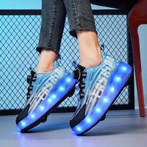 Patins à roulettes lumineux LED - AMOUNE - Pour enfant - Boucle pivotante - Roues amovibles - Confortables