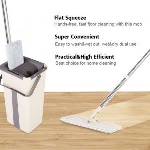 NEUFU Mop Balai Nettoyant Microfibres + Seau Kit de Vadrouille Nettoyage Ensemble Balai-Serpilli&egrave;re Seau Vadrouille Plate -XNA