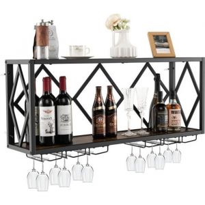 COSTWAY Étagère à vin Murale Industrielle pour 39 Bouteilles avec Porte-Verre à Pied Casier à Bouteilles 2 Niveaux pour Cuisine Bar