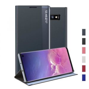 Coque Samsung S10+Smart View Flip Cover PU Cuir Standing Rabat Interne Antichoc Étui pour Samsung Galaxy S10 PlusBleu marin
