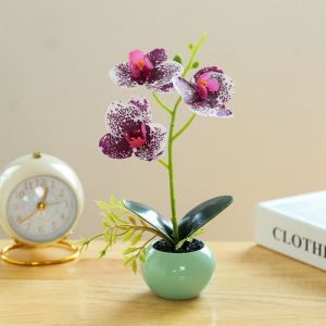 Orchidee Artificielle en Pot Fleur Artificiel Phalaenopsis Plastique Bonsaï Deco Orchidee Décoration de La Maisonviolet tacheté